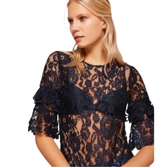 Reformation Tops - Reformation Marie Sheer Lace Ruffle Sleeve Crewneck Blue Size Small NWT
